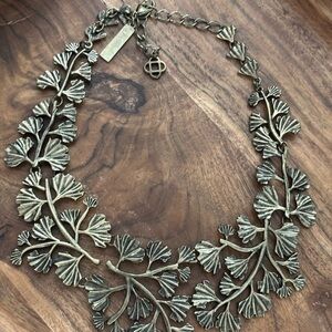 Oscar de la Renta Antique Gold Botanical Necklace Ginko bib